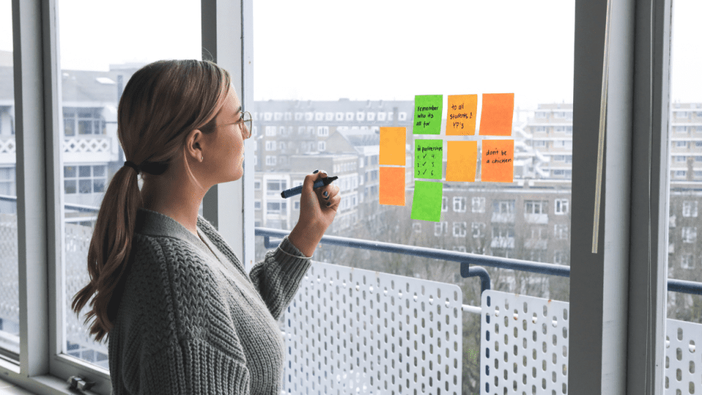 Career Woman looking at Sticky Notes - lifestyle-centric career planning